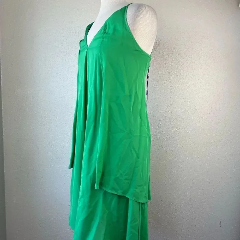 NWT Rebecca Minkoff Green Silk Midi Dress Size XS